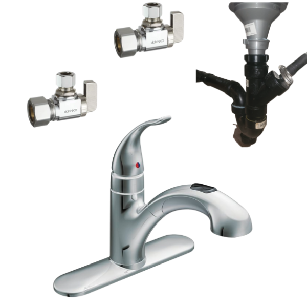 Pullout Kitchen Faucet Installation with Shut-Off Valve Replacement & Full Drainage Repipe